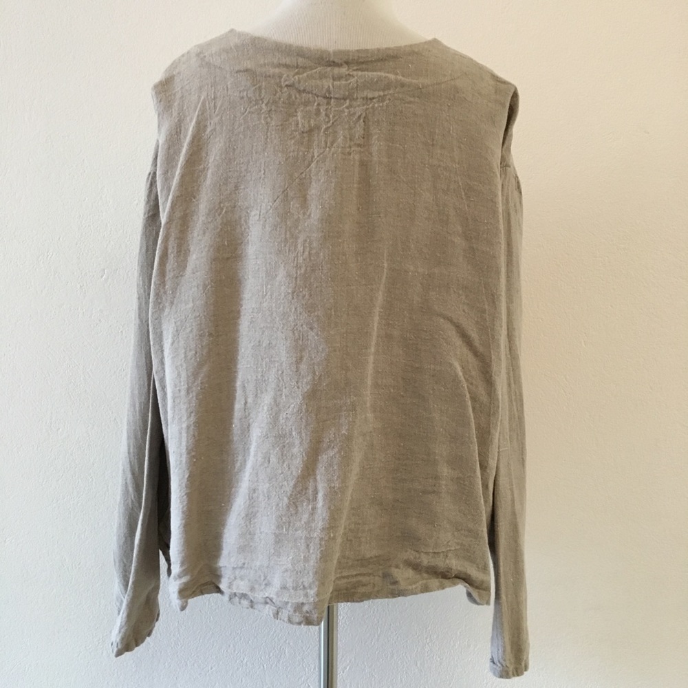 Flax Women's Long Sleeve Button Down Linen Tan Jacket Size Medium Lagenlook - Picture 5 of 6